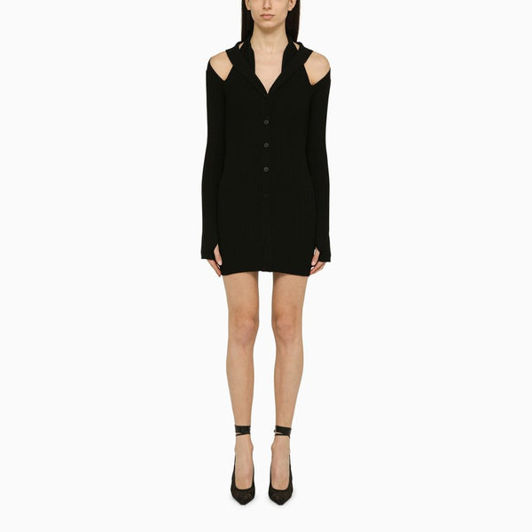 Black Ribbed Mini Dress With Cut Out