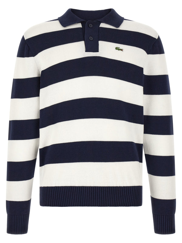 Striped Pulover With Polo Collar Maglioni Bianco