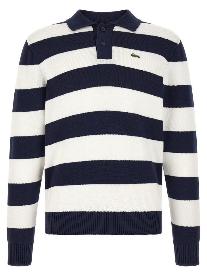 Lacoste Striped Pulover With Polo Collar Maglioni - Bianco | edf1843cd647209e2a662bf61d07bb810e196942