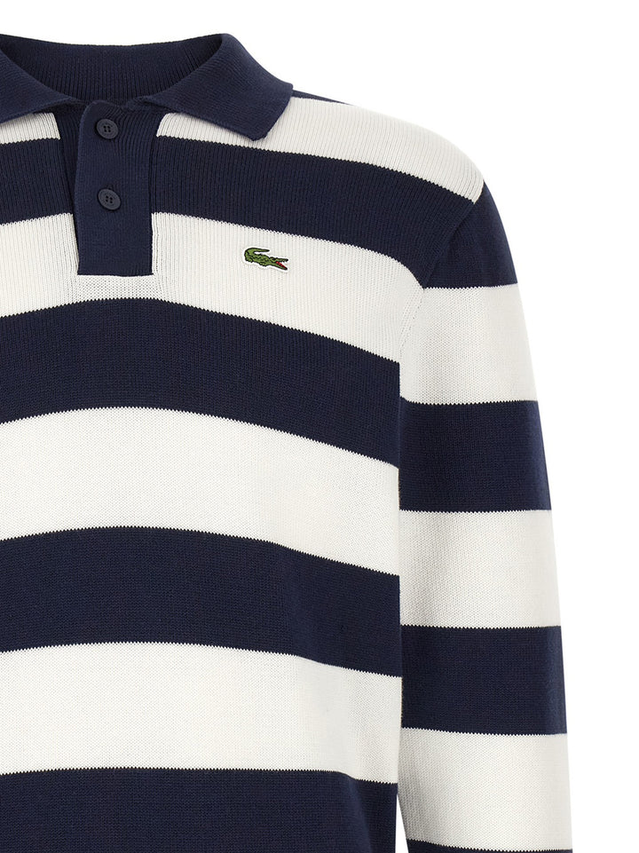 Lacoste Striped Pulover With Polo Collar Maglioni - Bianco | 7bd82f73341f0d2d10248c79889a4d93a9756246