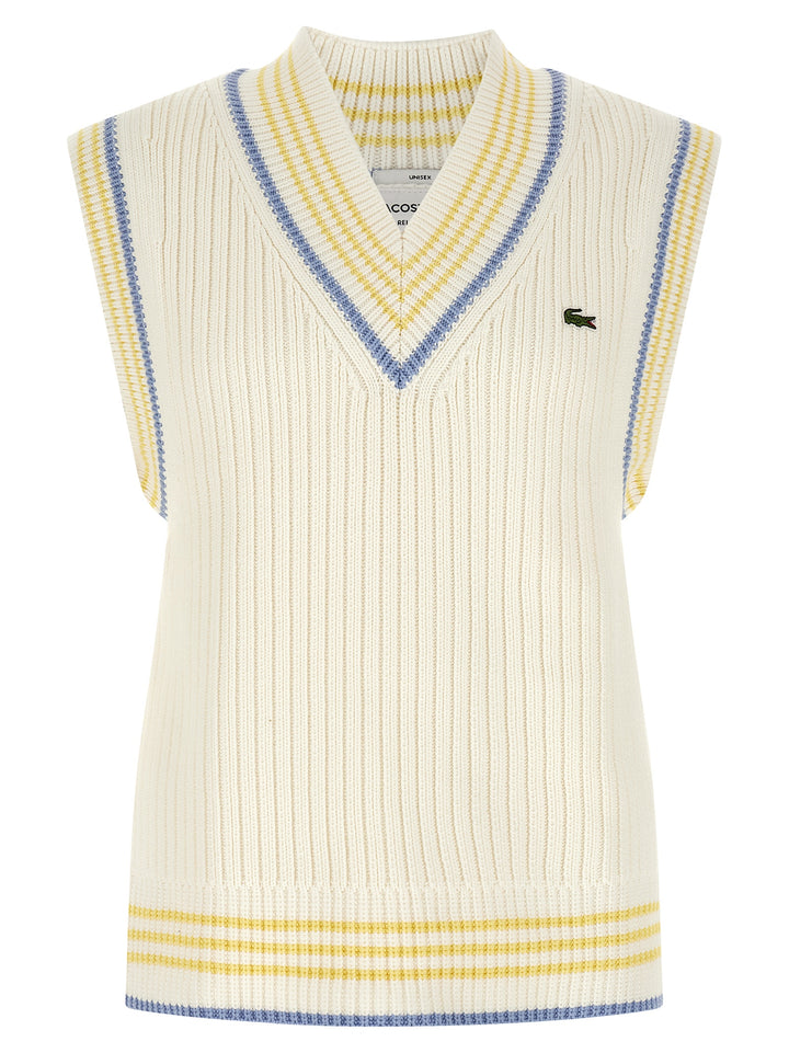 Lacoste Thick Knit Vest Gilet - Bianco | ba31e158d98995c9b857c2743375d6f1be6c9b4f