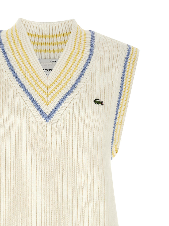 Lacoste Thick Knit Vest Gilet - Bianco | 312821e75eff0582d4ed9577e41f50080f4c9e53