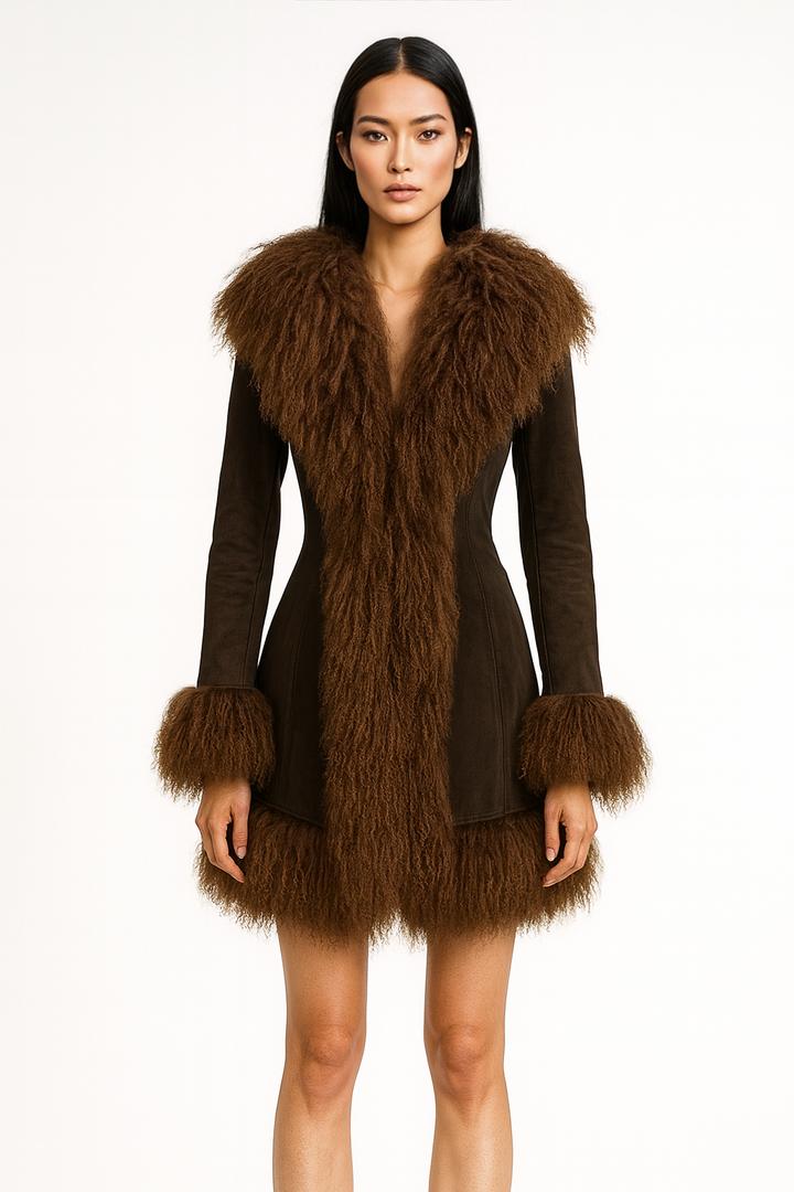 Cappotto Billy Marrone in camoscio e Mongolia