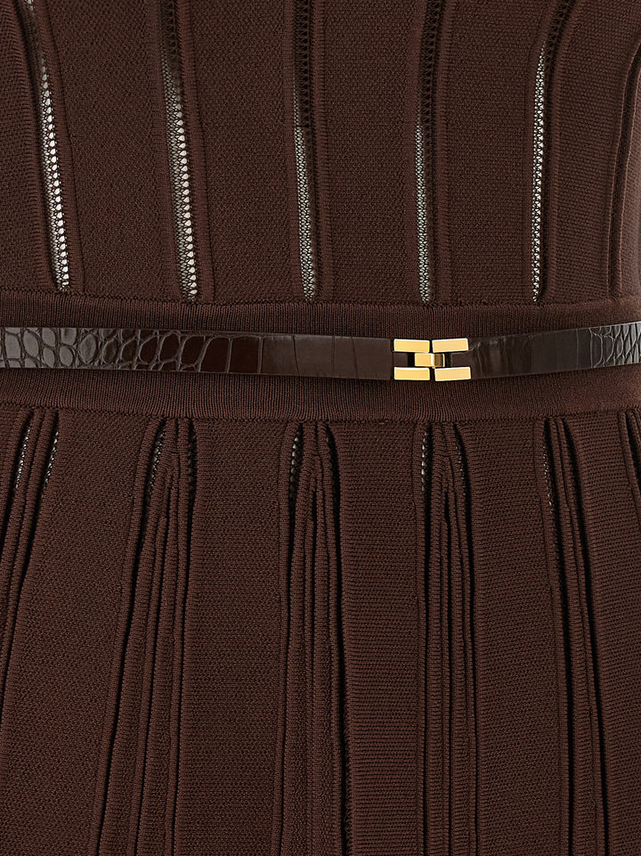 Elisabetta Franchi Weft Dress À Jour Abiti - Marrone | 48e9f1d9b8583e39ac7667a051957cee3ab017ec