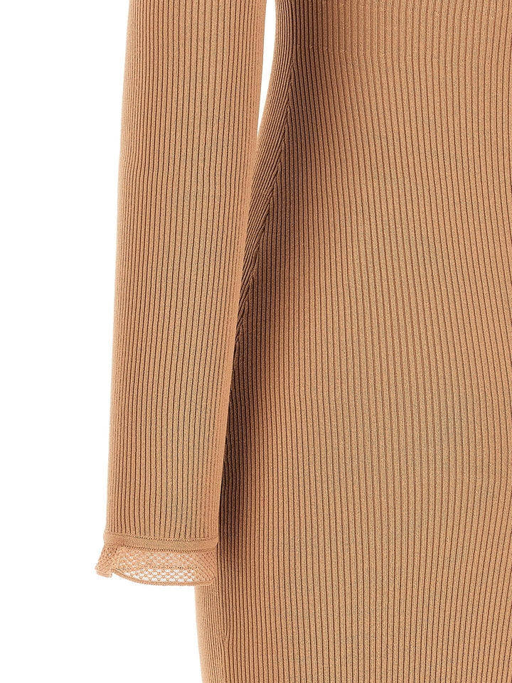 Elisabetta Franchi Ribbed Knit Dress Abiti - Beige | f663f934c947229d55e51702b9cb9d19afdaf170