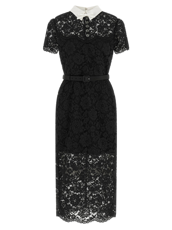Lace Dress With Collar Abiti Nero