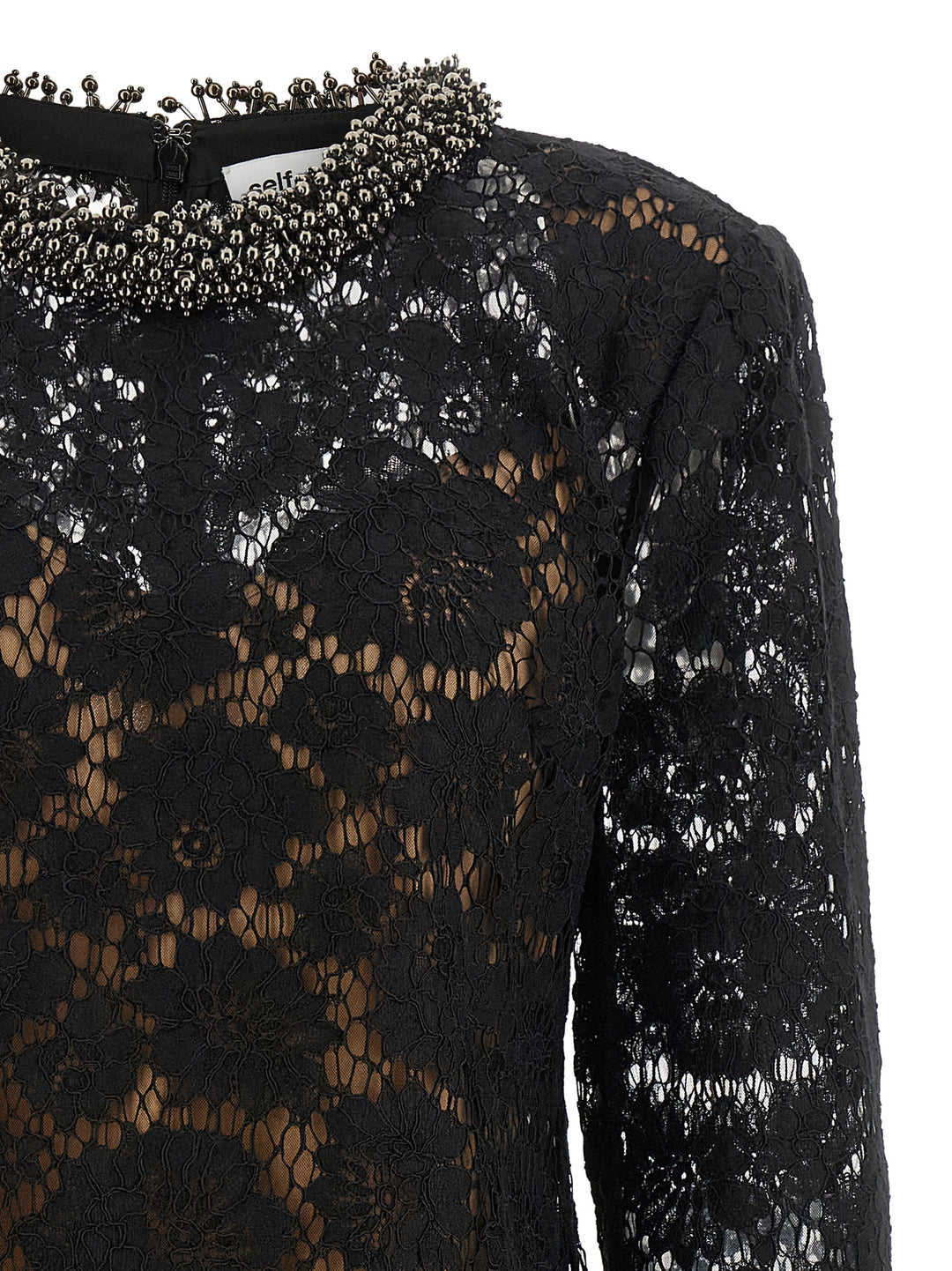 Self Portrait Lace Dress With Jewel Collar Abiti - Nero | b10e352e3ce6680f36a38bf55a138049096f5501
