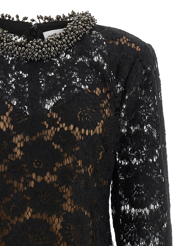 Self Portrait Lace Dress With Jewel Collar Abiti - Nero | b10e352e3ce6680f36a38bf55a138049096f5501
