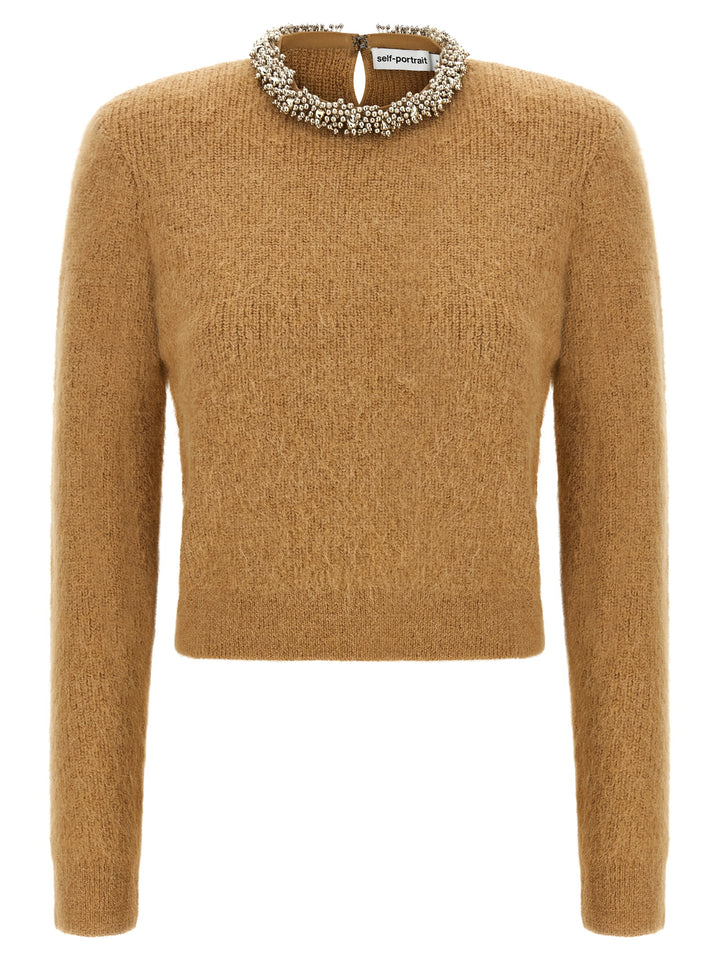 Self Portrait Sweater With Jewel Embroidery Maglioni - Marrone | 034ee58da06bd92636a2466dac2411becef56ac4