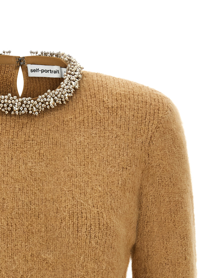 Self Portrait Sweater With Jewel Embroidery Maglioni - Marrone | 31a8a7717de81b39bd7849be43191becca3c6386