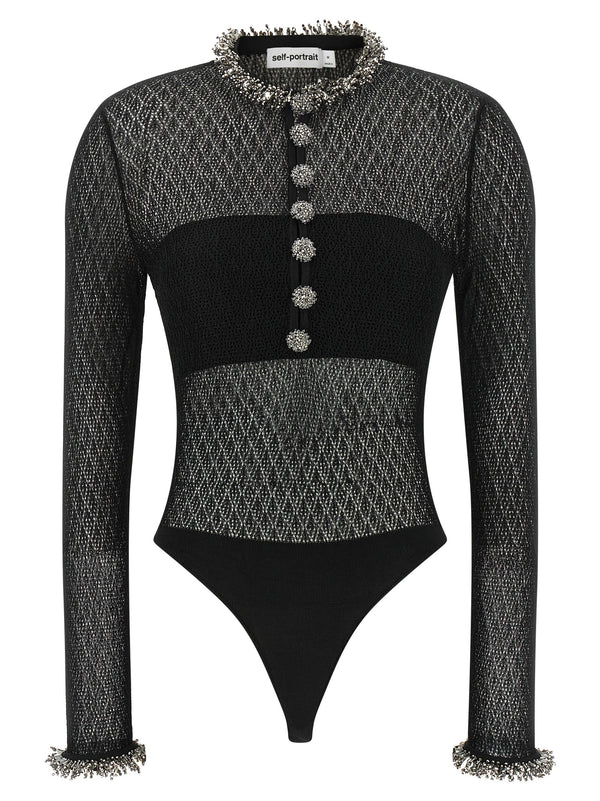 Openwork Knitted Bodysuit Top Nero