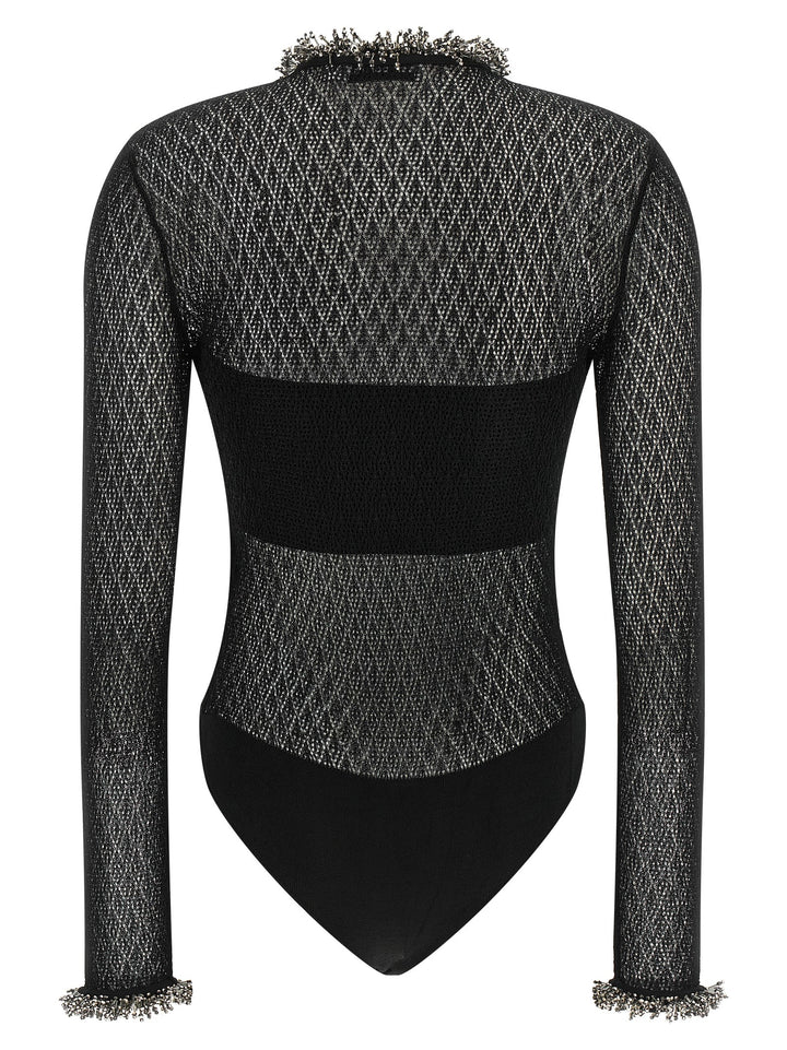 Self Portrait Openwork Knitted Bodysuit Top - Nero | 446c201d9fc18c3acd31c6c08212b7c168250149
