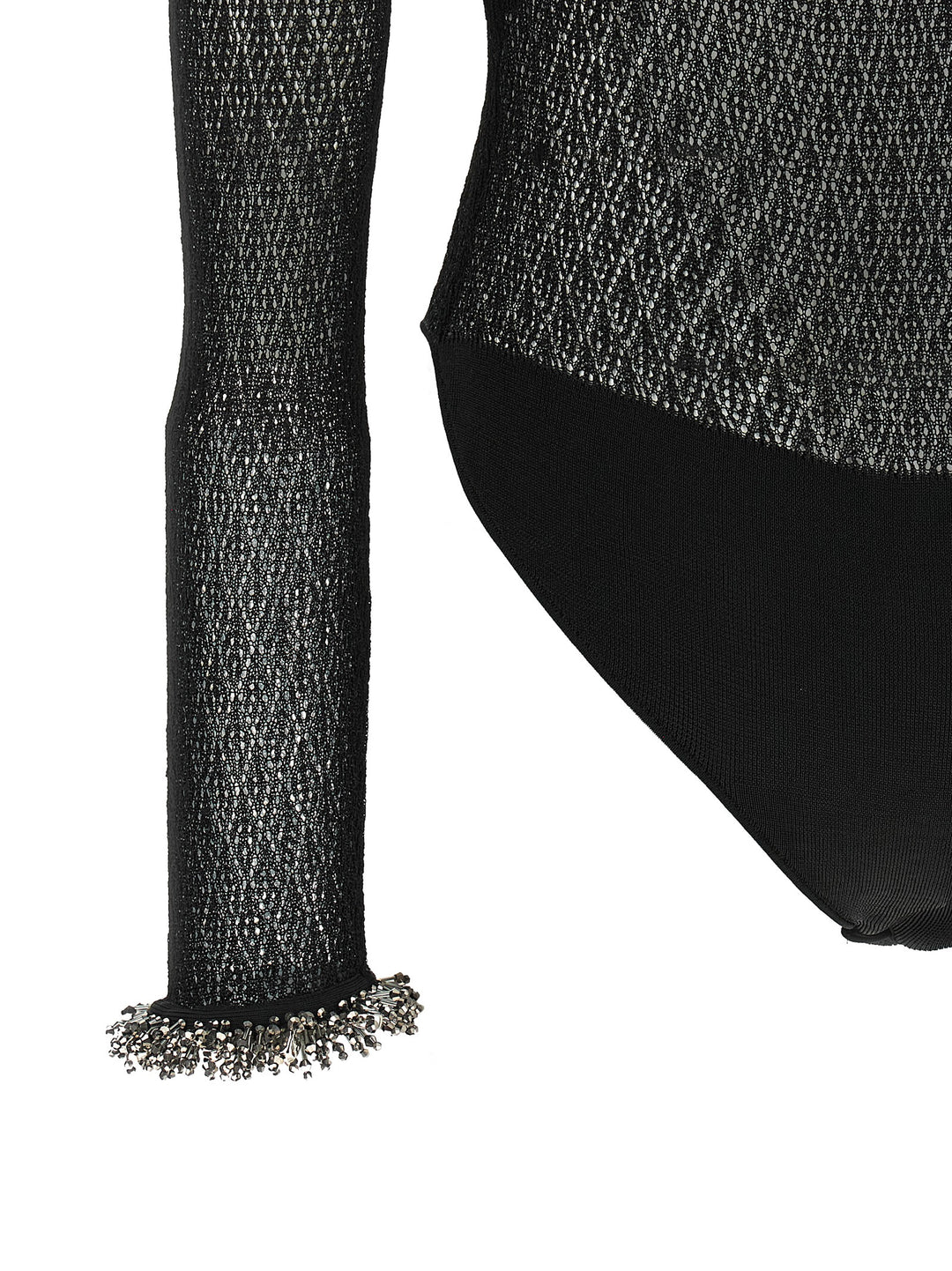 Self Portrait Openwork Knitted Bodysuit Top - Nero | 4473ab054bf436d3f91ccd144655df7512bd91a7