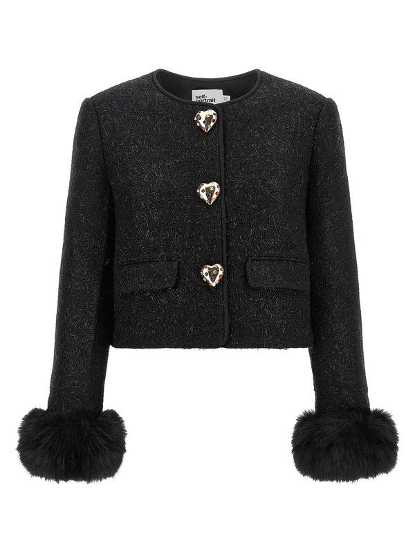 Bouclé Fur Jacket Blazers Nero