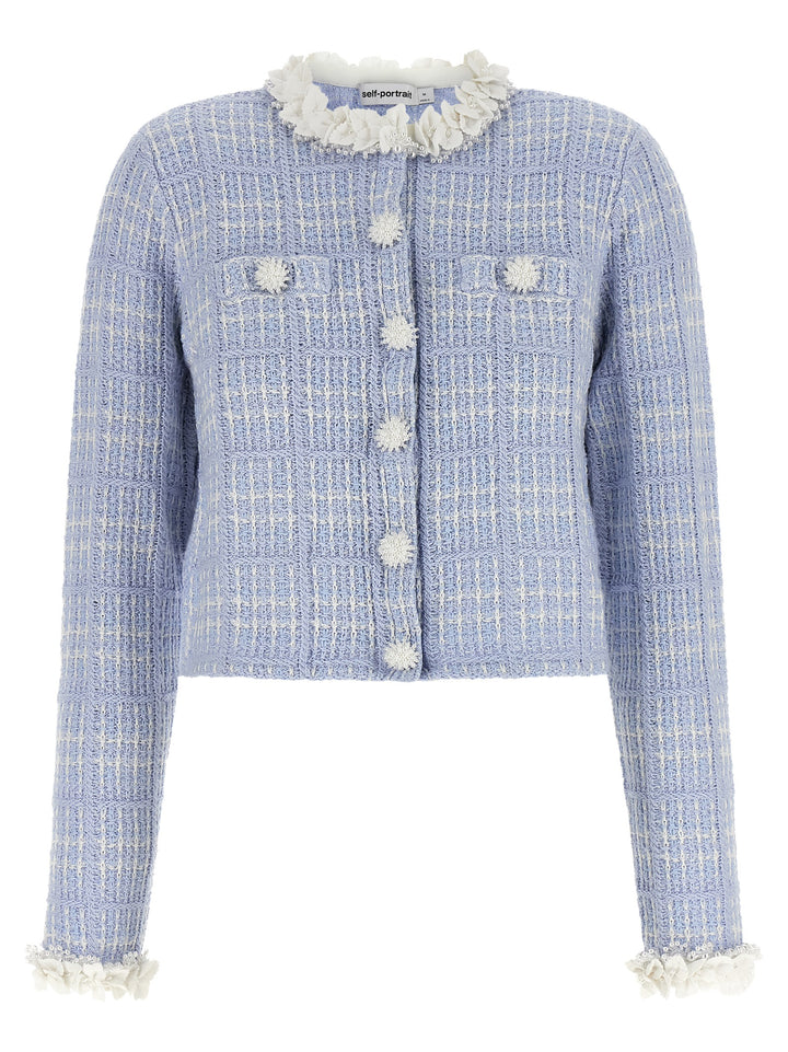 Self Portrait Check Knit Jacket BlazerS - Blu | a44dd664e33b99bce78cfaeca922e71f34b4be1b