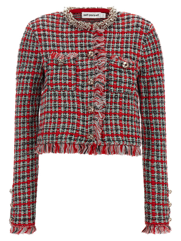 Fringed Knit Jacket Blazers Rosso