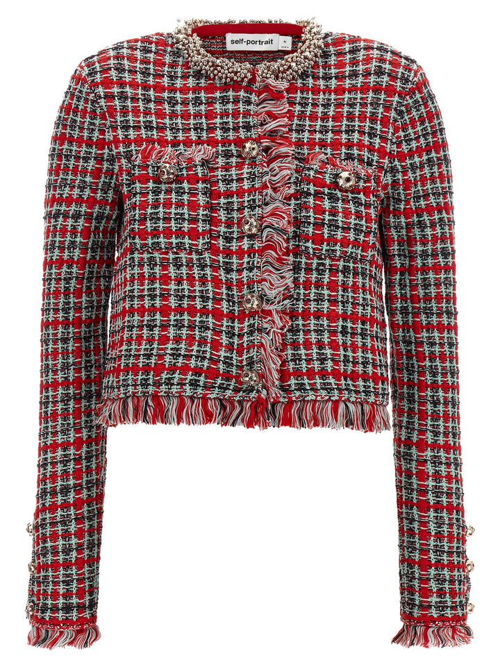 Self Portrait Fringed Knit Jacket BlazerS - Rosso | 2b73730ae2653b705d6b5a69c77d9e61882dd8e2