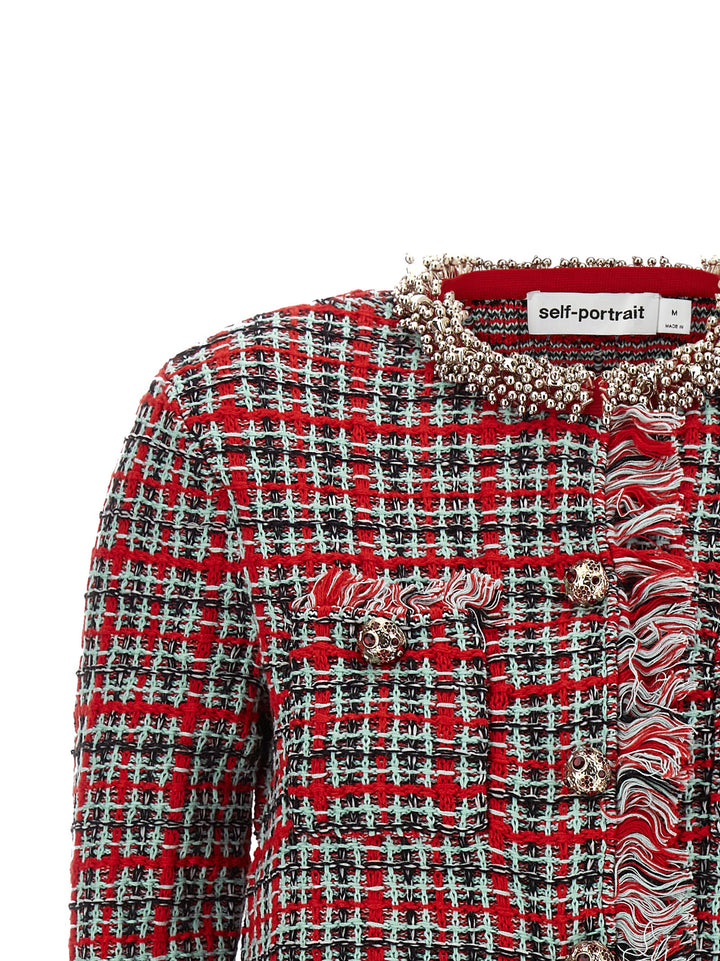 Self Portrait Fringed Knit Jacket BlazerS - Rosso | 7962845bec7fcb27dfd82645c59ade26fedfbd90