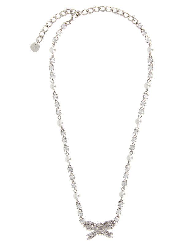 Crystal Pearl Bow Gioielli Silver