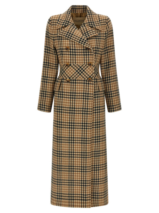 Valentino Garavani Houndstooth Wool Coat Trench E Impermeabili Marrone