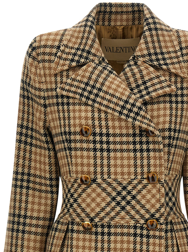 Valentino Garavani Valentino Garavani Houndstooth Wool Coat Trench e Impermeabili - Marrone | afe3c5653ef53b1c4168a687e756de239543aee1