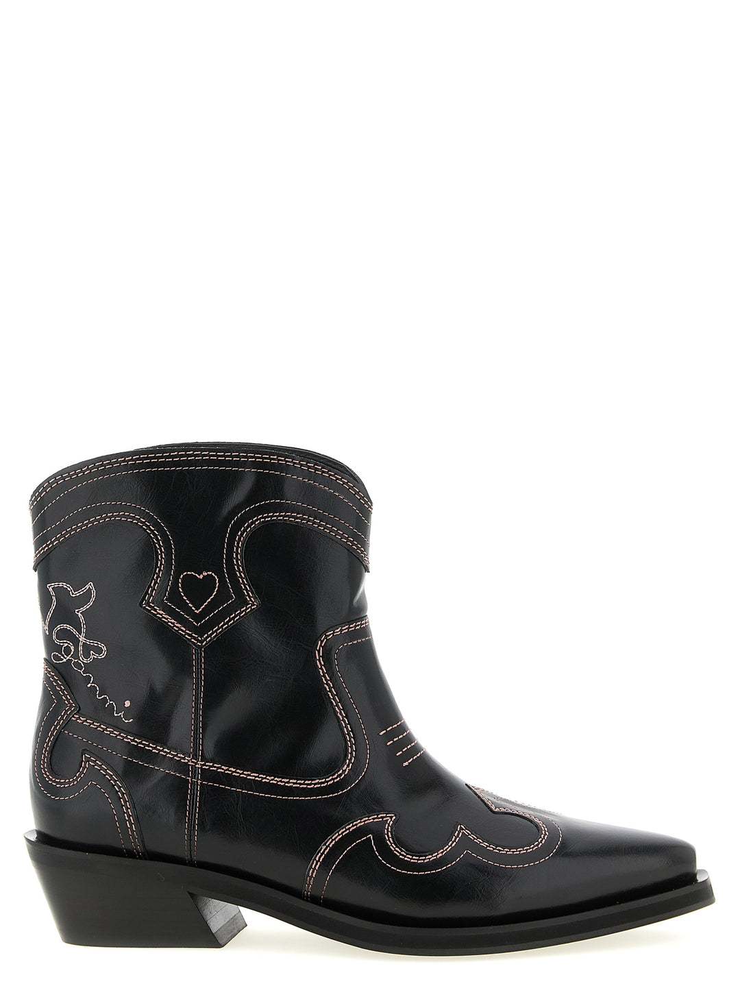 Ganni Low Shaft Embroidered Western Stivali e Stivaletti - Nero | 0163377a99571426f7d9e85b30129d7d82dd9df3