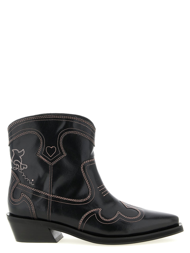 Ganni Low Shaft Embroidered Western Stivali e Stivaletti - Nero | 0163377a99571426f7d9e85b30129d7d82dd9df3