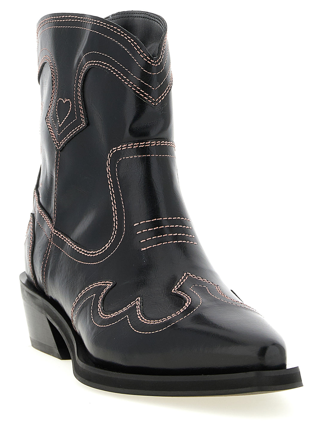 Ganni Low Shaft Embroidered Western Stivali e Stivaletti - Nero | 894c07685ae1359b67b71870965d21fde0f29406