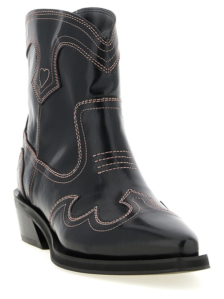 Ganni Low Shaft Embroidered Western Stivali e Stivaletti - Nero | 894c07685ae1359b67b71870965d21fde0f29406