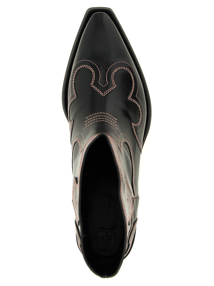 Ganni Low Shaft Embroidered Western Stivali e Stivaletti - Nero | 9f97dd1dc0a625785cf7535f79089129fcbdc43d