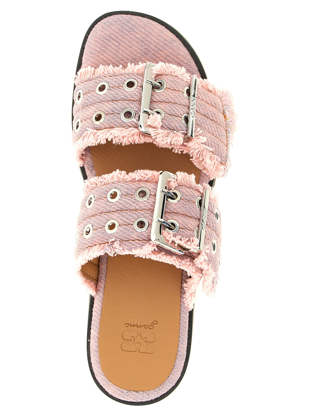 Ganni Feminine Buckle Fringed Denim Sandali - Rosa | 901050d751d317e813dfe42965cf3f2279cbe2e2