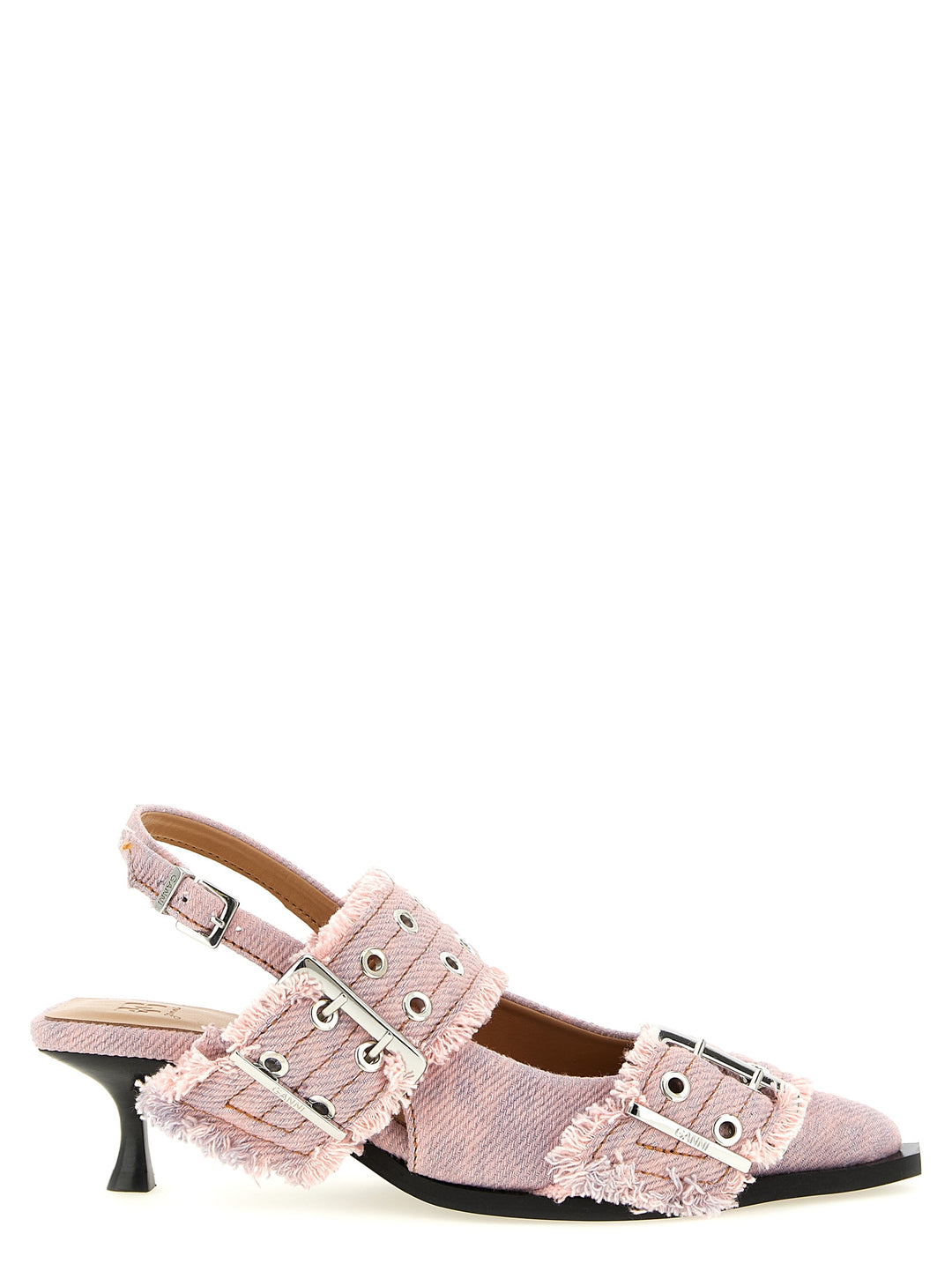 Ganni Feminine Buckle Fringed Denim Decollete - Rosa | 9fda336a4d6e6a29c9c1b8d300bc39010365ec77