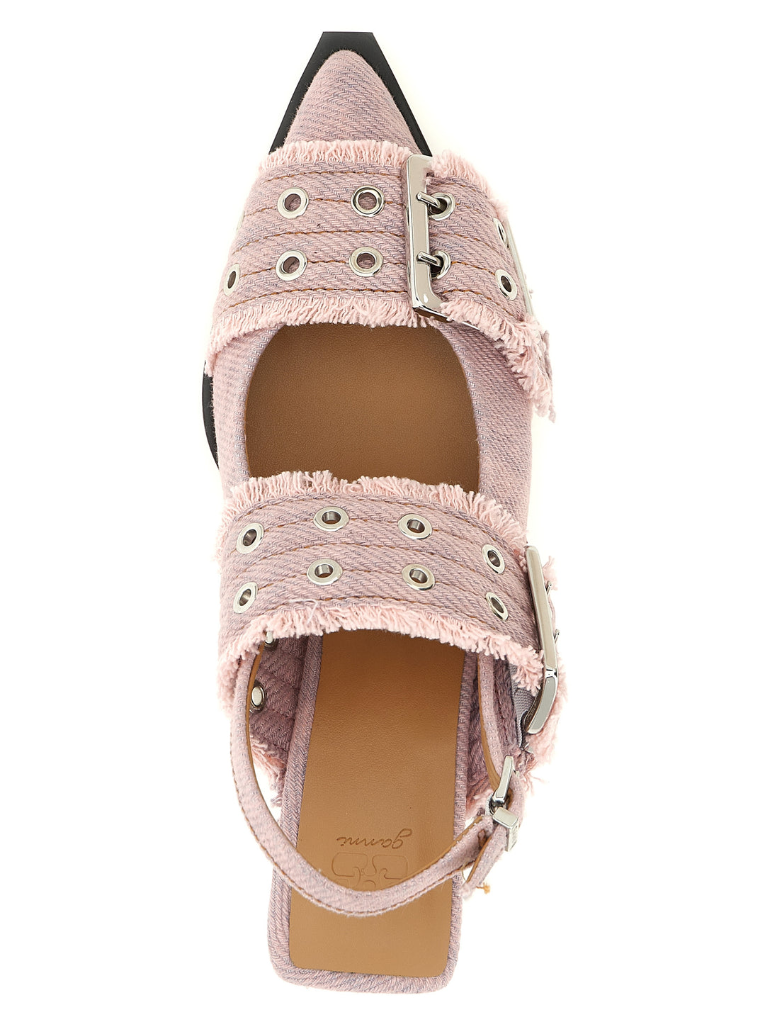 Ganni Feminine Buckle Fringed Denim Decollete - Rosa | 7674856e67546bd03277a442b8f0fa048947384a