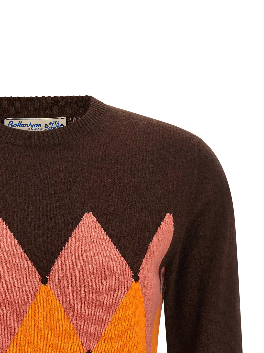 Ballantyne Crewneck Sweater With Diamond Intarsia Maglioni - Marrone | a417c3ffea31e93a95b64ae2233dc81438f3d4b7