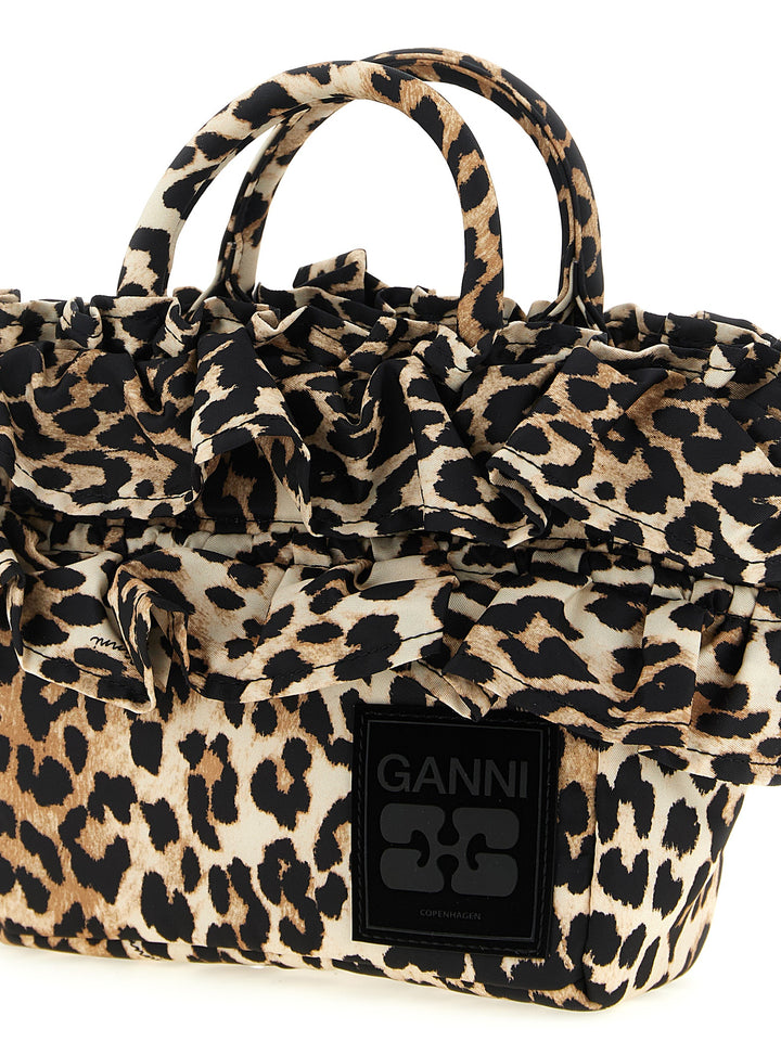 Ganni Mini Shopper Ruffle Print Borse a Mano - Marrone | 970d25bef979f8786ed73bb740c171ec50d948d0
