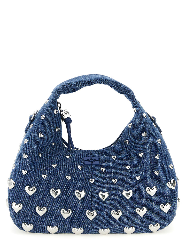 Ganni Denim Stud Mini Hobo Borse a Mano - Blu | 535d53bd98c53b6d8c030fa36b13e99e607a8072