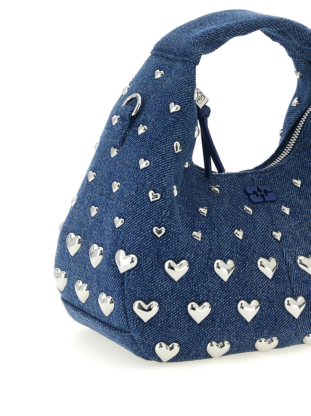 Ganni Denim Stud Mini Hobo Borse a Mano - Blu | 5c29d98a82e256cc982ce29d68f37d2a3af9237f