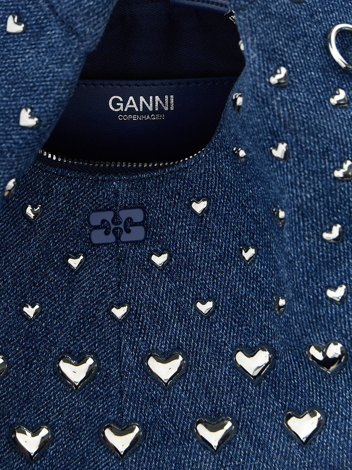 Ganni Denim Stud Mini Hobo Borse a Mano - Blu | a166110cc44ae2b757e4d76d4270a55adc7b1d12