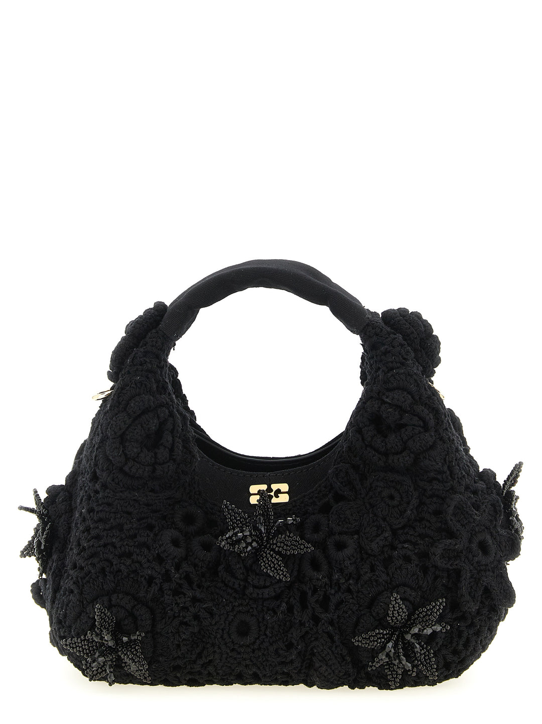 Ganni Mini Hobo Crochet Borse a Mano - Nero | aa01f3699af9b643c447c391cf6374f0210b31ab