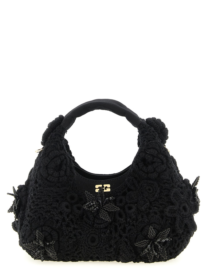 Ganni Mini Hobo Crochet Borse a Mano - Nero | aa01f3699af9b643c447c391cf6374f0210b31ab