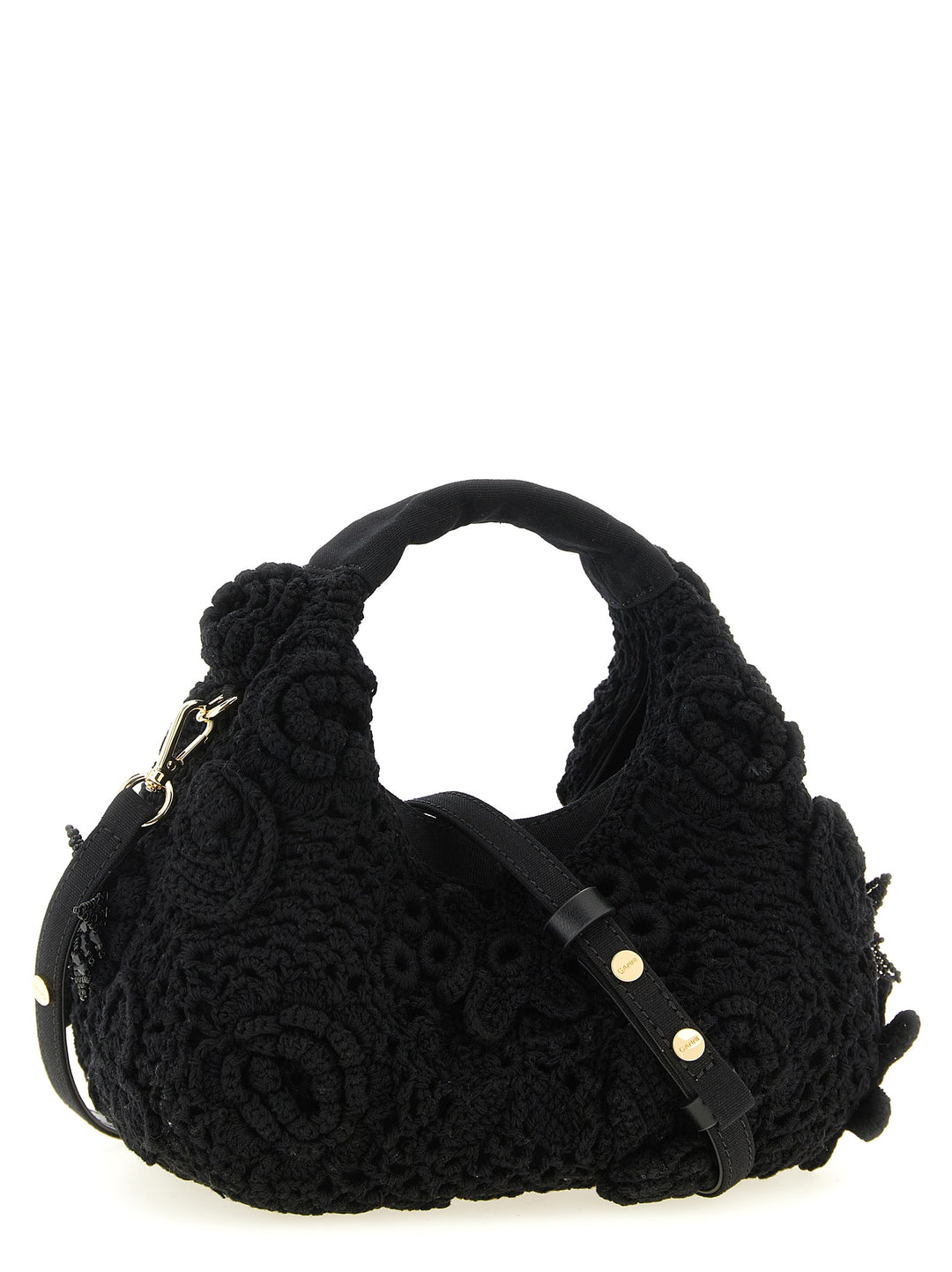 Ganni Mini Hobo Crochet Borse a Mano - Nero | c7118fc376e2365bcb2e7a32bc7577ac3ea446b8