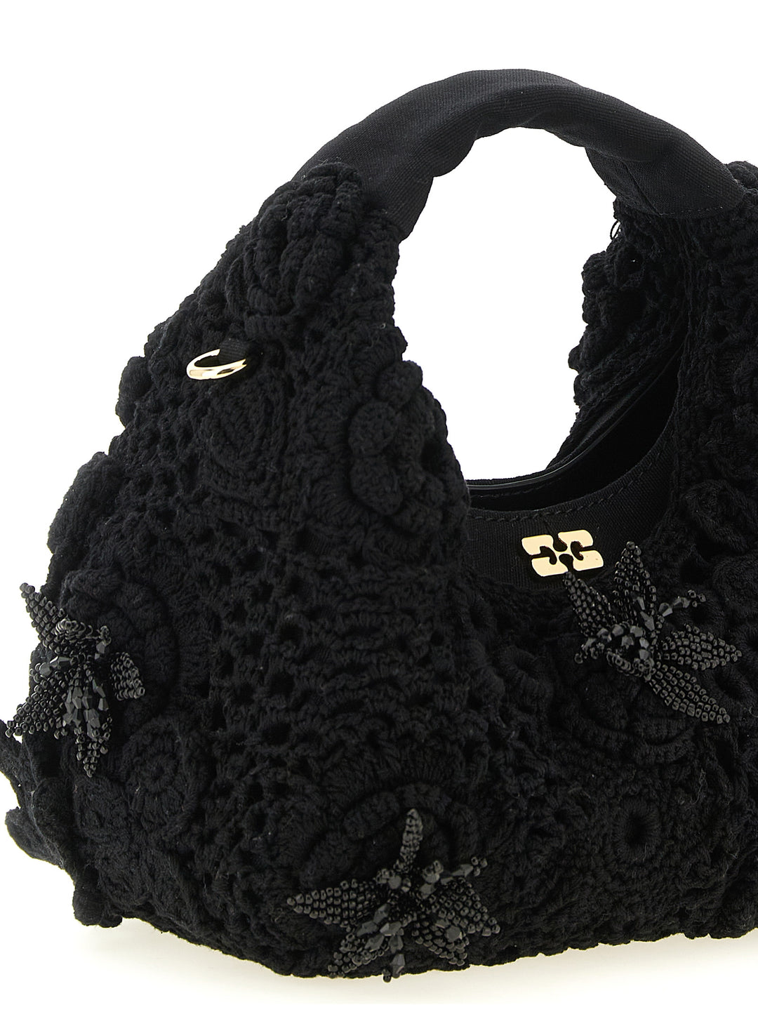 Ganni Mini Hobo Crochet Borse a Mano - Nero | eed986b0c5144caf0b5e2eaf18c270290dc96d12