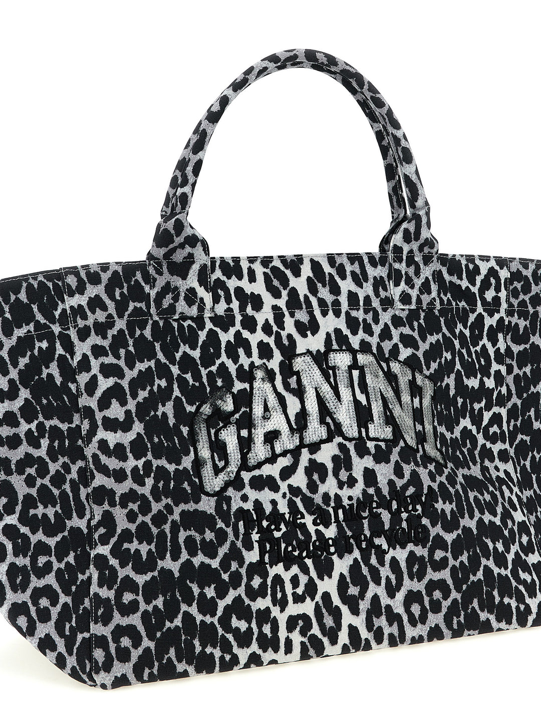 Ganni Leopard Sequin Xxl Tote Tote - Grigio | 85083c89a9a40cbd219a439f547564c84bdd9a5a