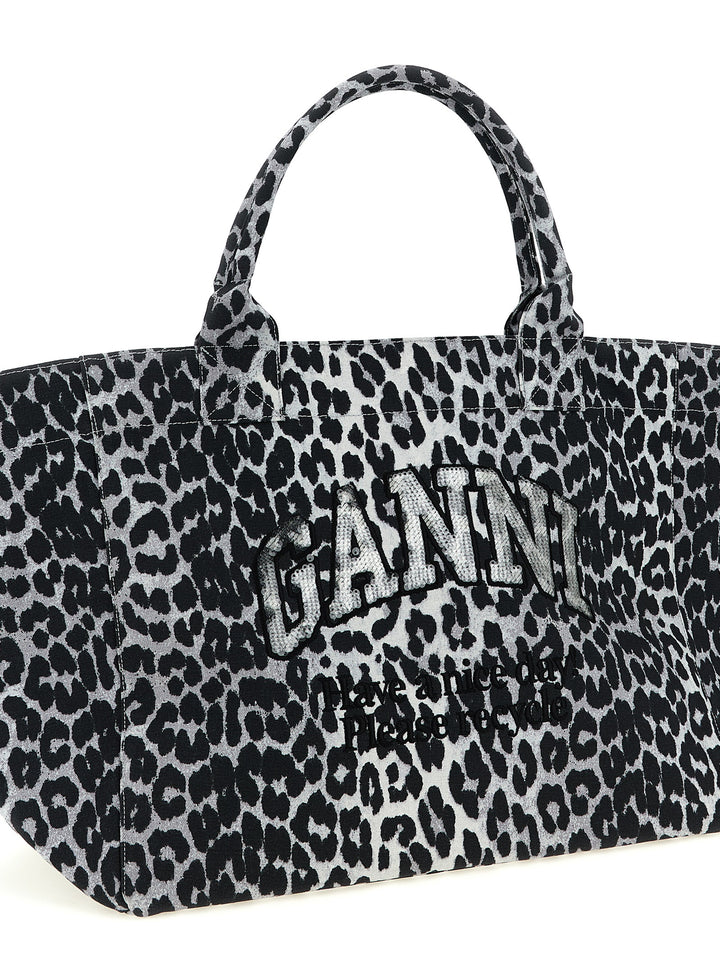 Ganni Leopard Sequin Xxl Tote Tote - Grigio | 85083c89a9a40cbd219a439f547564c84bdd9a5a