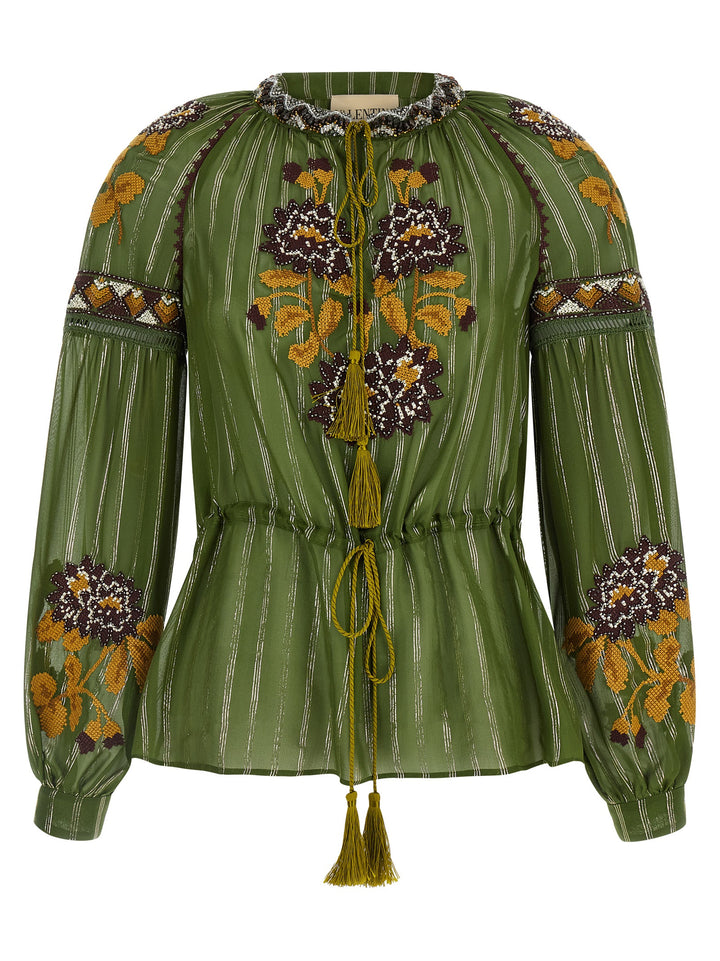 Valentino Garavani Valentino Garavani Embroidered Lurex Silk Shirt Camicie - Verde | b3d595d74df7cbebfff4246a2797e07cfc7ae526