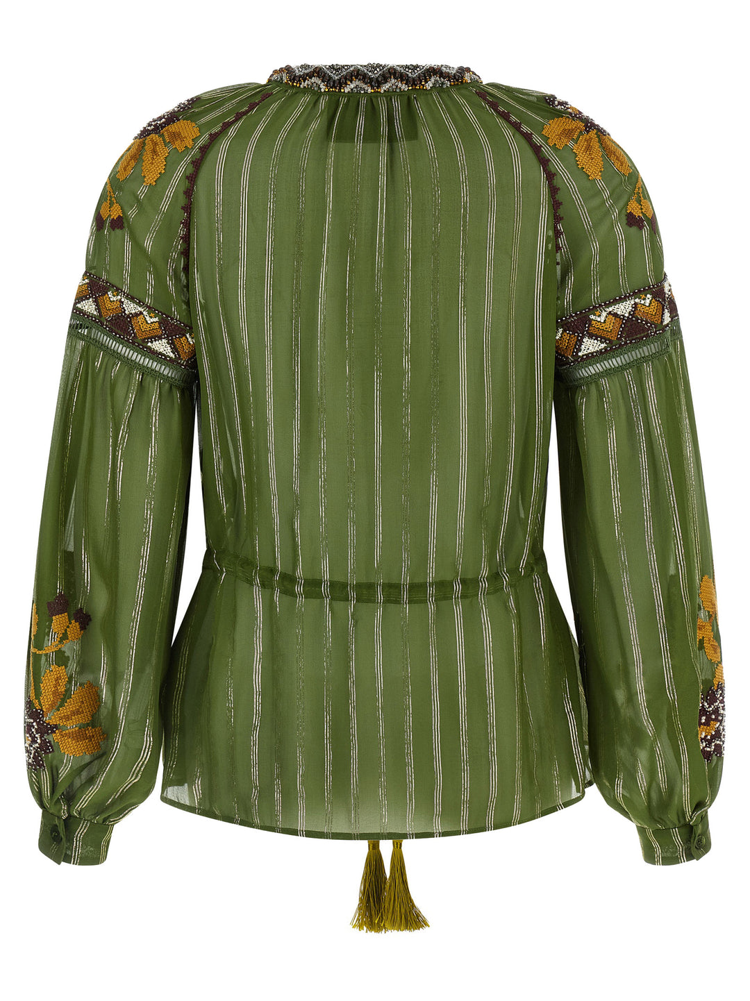 Valentino Garavani Valentino Garavani Embroidered Lurex Silk Shirt Camicie - Verde | 9fe4ec5a06cc9dd62a45f147d0d309148bdad928