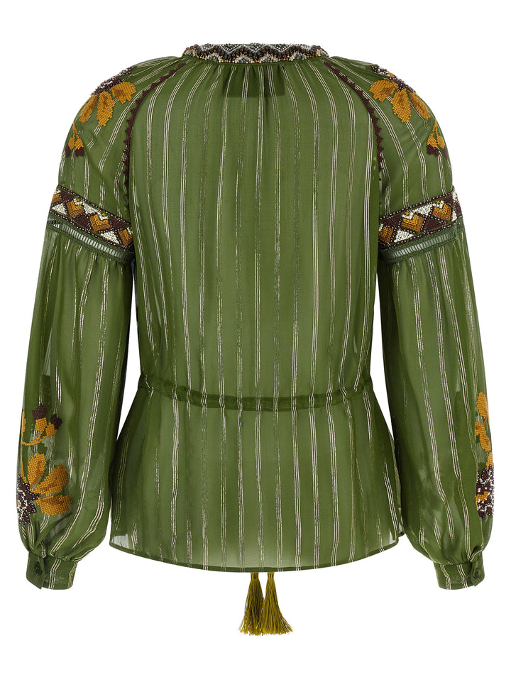 Valentino Garavani Valentino Garavani Embroidered Lurex Silk Shirt Camicie - Verde | 9fe4ec5a06cc9dd62a45f147d0d309148bdad928