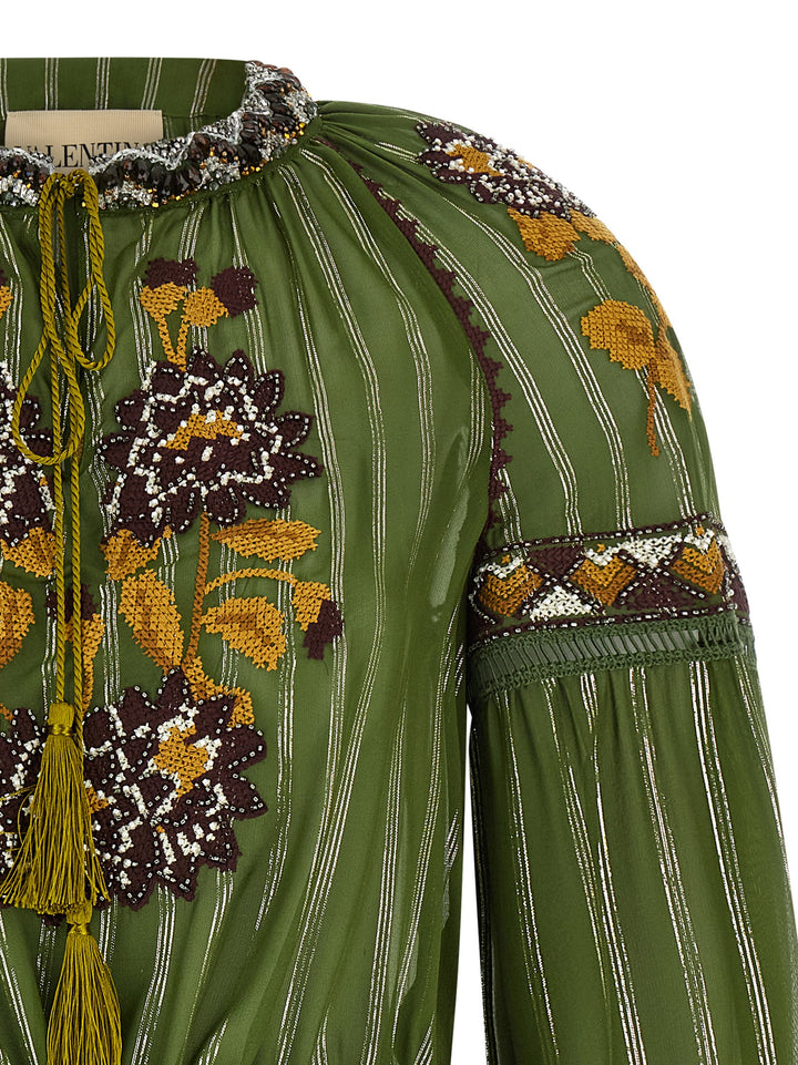 Valentino Garavani Valentino Garavani Embroidered Lurex Silk Shirt Camicie - Verde | bbd79b46ff7627b0900a4fdfaa9cdb85b05f1df7