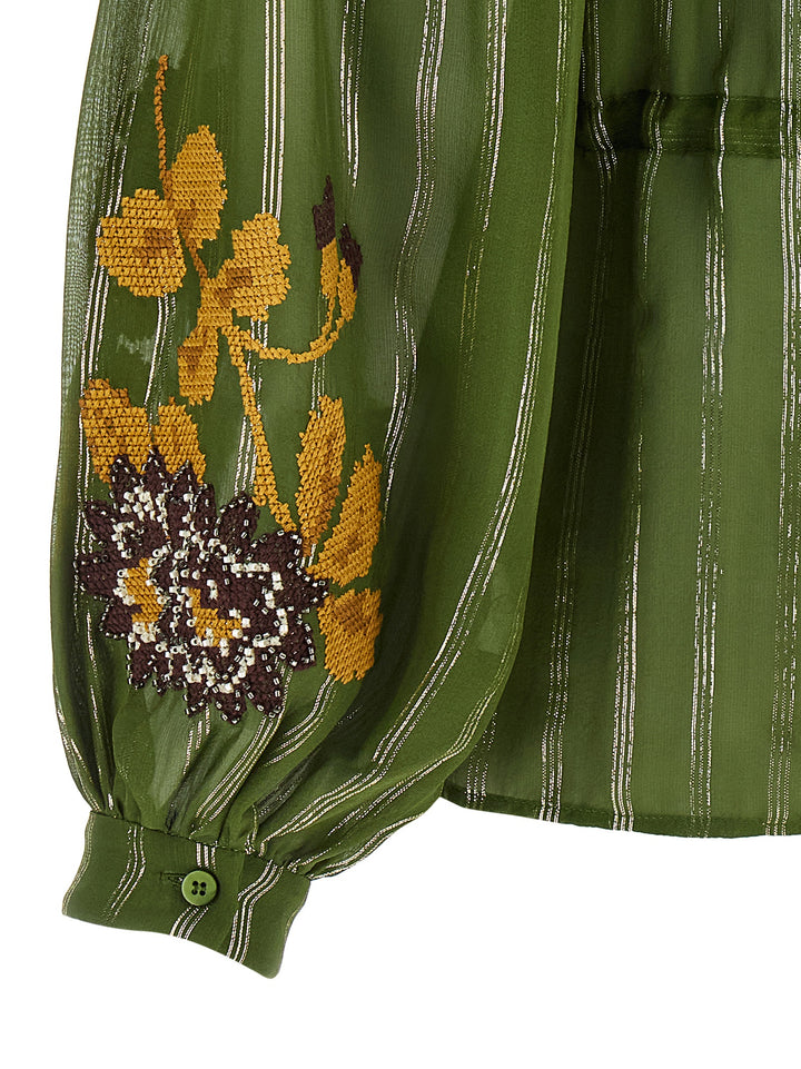 Valentino Garavani Valentino Garavani Embroidered Lurex Silk Shirt Camicie - Verde | 68c516d61046c632e660e7171e79c0fd10bc0b1b