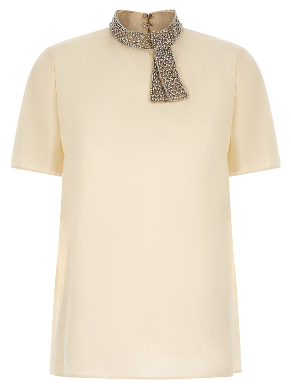 Valentino Garavani Jewel Collar Top Top Bianco